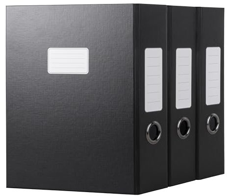 JiaWei Confezione da 3 Pezzi Scatola archivio da con Coperchio Magnetico,Dorso da 80 mm,In Cartoncino Extra Resistente da 1800 g/m²,Etichette con Scomparto Per il Nome DIN A4,32×24×8cm- Noir