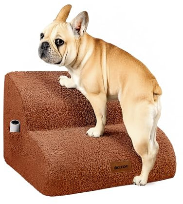 Deconovo rutschfest Hunderampe mit Waschbar Bezug, Hundetreppe für Kleine Hunde 2 Stufen, Abnehmbare Hunderampe Haustierrampe, Treppe für Haustiere Katzentreppe für Sofa Bett, 40x40x30 cm, Braun