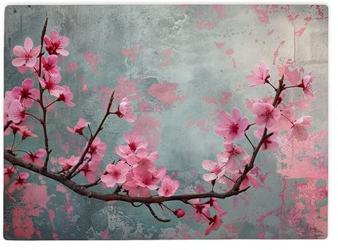 Shopagift Japanese Pink Sakura Branch Glass Chopping Board Large Kitchen Worktop Saver 39cm x 28cm