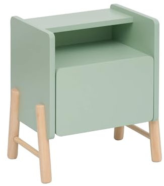 Rebecca Mobili Nachttisch mit 1 Schublade und 1 Regal, Nachttisch für Kinderzimmer, Wassergrün Braun, MDF Kiefer, Stabil, für Montessori Zimmer - Maße HxBxT: 49 x 43 x 30 cm - Art. RE7130
