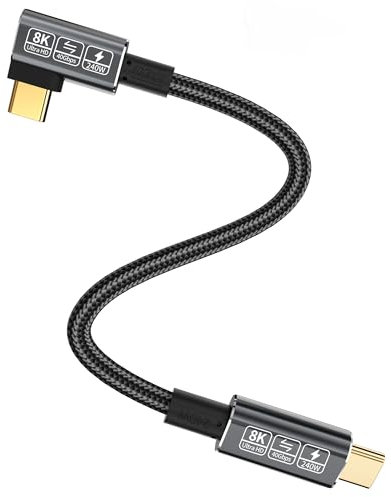 HOTUTUKI Cavo per Thunderbolt 4, Compatibile con Thunderbolt 3/USB4, Velocità di Trasferimento 40Gbps, 8K@60Hz (Due Display 4k@60Hz) con PD 240W (48V/5A),Cavo USB Type-C Ricarica Rapida (0.45M)