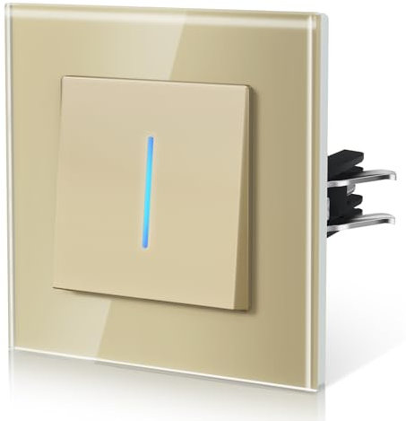 BSEED Interrupteur avec Cristal,Interrupteur Mural avec Griffes,Modern Interrupteur Avec Voyant Lumineux,Facile à Installer,E - Série,1 Gang 1 Voie,86mm Or
