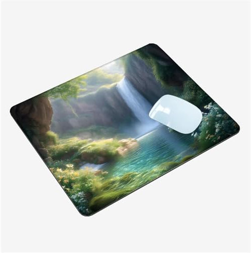Tappetino Mouse Piccolo,Tappetino Scrivania Cascata Tappetino Mouse Gaming 240x200x3mm,Grotta Mouse Pad con Base in Gomma Antiscivolo,Impermeabile Mousepad con Bordi Cuciti per PC,Laptop T1-1249