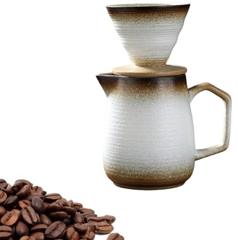 BTSAE Pour Over Kaffeebereiter, Kaffeefilter Porzellan mit Tasse, 620ml / 260ml Retro Kaffeekanne mit Filter, Manueller Drip Kaffeebereiter Set, Mikrowellengeeignet Kaffeekannen (Weiß, 620 ml)