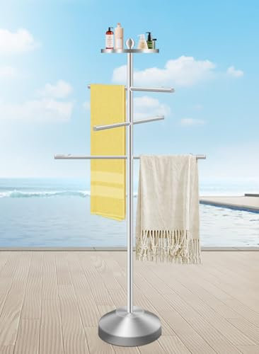Aubliss Toallero de piscina al aire libre, toallero de 54 pulgadas para piscina, acero inoxidable 304 inoxidable con 3 brazos ajustables y base pesada, estante de pie para baño, piscina, jacuzzi