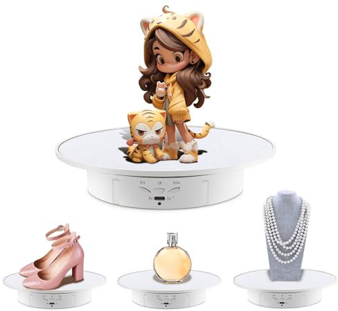Leadleds Electric Rotation Display Stand, 360 Degree Motorised Photography Turntable for Jewelry, Collectible or Craft fairs Display, Load 5 kg, Diameter 20 cm, White