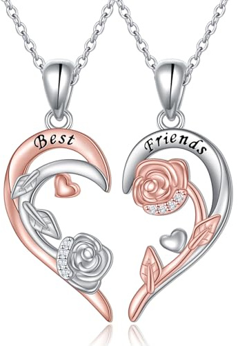 HOOHWE Mutter und Tochter Kette 925 Sterling Silber Schmetterling Mond und Stern Rose Herz Halsketten Anhänger Halskette für Frauen Schmuck Geschenke für Mama Tochter