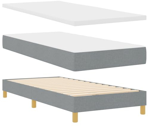 vidaXL Boxspringbett mit Matratze Hellgrau 80 x 200 cm Stoff, Schlafzimmer-Einrichtung, modernes Bett, höhenverstellbarer Boxspring, Bequeme Matratze, ergonomische Kopfstütze