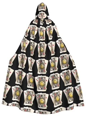 WHJDPP Niedlicher Smiley-Spielkarten-Bild, Halloween, Erwachsenen-Umhang mit Kapuze, Umhang mit Fliege, für Kostümpartys, Cosplay