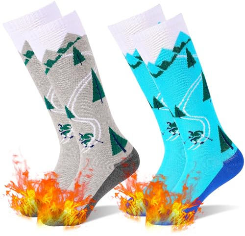 GRPSKCOS Kinder Skisocken, 2 Paar Warme Dicke Snowboard-Skating-Socken Winter Thermische Schneesocken für Jungen Mädchen Kleinkind 3-12 Jahre
