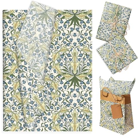 50 Blatt Seidenpapier Grün mit Vintage Blumen Geschenkpapier Verpackung Geschenkbeutel Bastelverpackung für Geburtstag Hochzeit Geschenkverpackung DIY Bastelbedarf,50x35cm