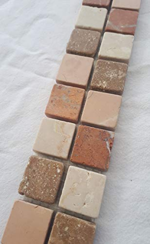 Rosso Verona B667 Frise mosaïque marbrée rouge crème beige 5 x 30 cm Carrelage en pierre naturelle