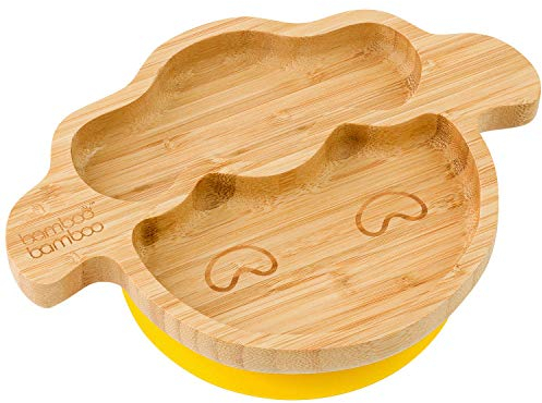 bamboo bamboo Baby Plate and Toddler Plate, Suction Plate for Feeding and Weaning, Bamboo Lamb Plate with Secure Suction, Suction Plates for Babies from 6 Months (Lamb, Yellow)
