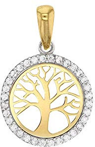 Jouailla - Pendentif rond arbre de vie en Or 750/1000 entouré d'oxydes de zirconium (306006)