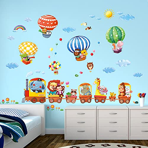 DECOWALL DL-1406L Zug und Heißluftballons Autos Flugzeuge Tiere Wandtattoo für Wohnzimmer Schlafzimmer Kinderzimmer (Extra Groß)