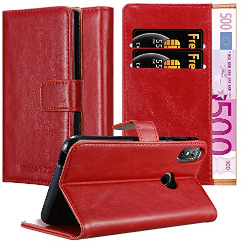 Cadorabo Hülle kompatibel mit Cubot J3 PRO aus Premium Kunst Leder Flip Klappbare Stoßfeste Magnetische [Standfunktion] [Kartenfächern] Cover Hülle für Cubot J3 PRO Tasche in Rot