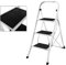 Portable Folding Stepladder, 3 Tread, Compact Ladder with Safety Hand Rail, 150kg Load Capacity, Extra Large Steps, Non-Slip Moulded Rubber Ferrules, Ideal for Home/Kitchen/Garage