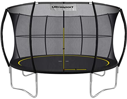 Ultrasport Gartentrampolin federlos, Kindertrampolin , Ø 366cm , TÜV Rheinland + GS Zertifiziert, Elastik Seilsystem, Komplettset, inkl. gepolsterten Stangen, Sicherheitsnetz und Randabdeckung