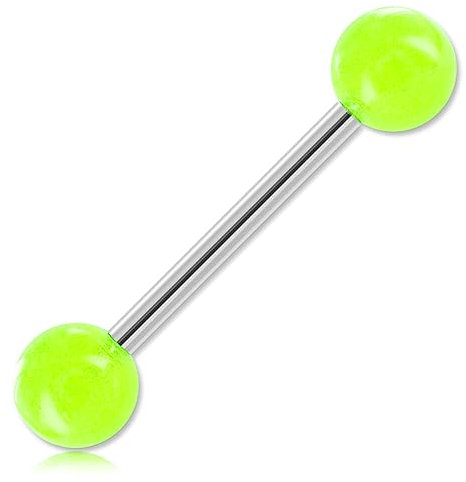 Inoki - Barbell de langue Phosphorescent uni - Jonc/Tige 1.6 mm, Long. int. 14 mm, Boule 5 mm - Vert