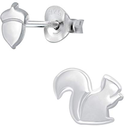 FIVE-D Ohrringe Ohrstecker Eichhörnchen Nuss 925 Sterling Silber (Silber)