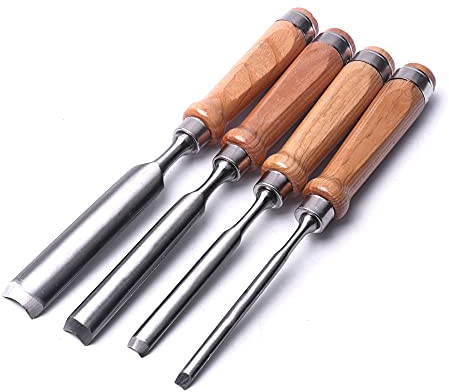 Holzmeißel-Set 4 Stück Stechbeitel Set halbrundes Holzbearbeitungsmeißelset Holzmeißel aus Kohlenstoffstahl äußere Öffnungsröhre für die Tischlerei zum Schnitzen von Holz