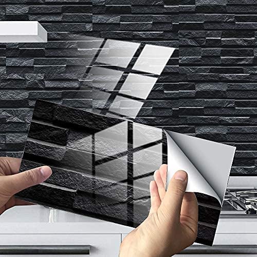 DriSubt Calcomanías autoadhesivas para azulejos de cocina, cocina, sala de estar, baño, color negro y gris, 24 unidades
