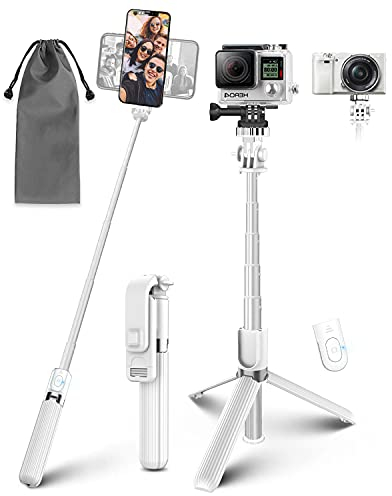 Perche Selfie, Selfie Stick Trépied 4 en 1 Télécommande Bluetooth en Aluminium pour Caméra, Appareil Photo, Rotation 360 ° Bâton Selfie Extensible pour 4-6.8 Pouces Téléphone