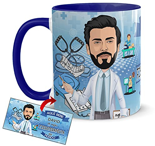 Kembilove Tazas Desayuno con Caricaturas Personalizadas y Nombre – Tazas de café Personalizadas Aquí bebe el Mejor Fisioterapeuta del Mundo – Regalos originales Profesiones