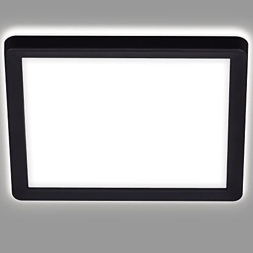BRILONER - LED Deckenlampe mit indirektem Licht, flach, neutralweiße Lichtfarbe, Lampe, Deckenleuchte, Wohnzimmerlampe, LED Panel, Küchenlampe, Deckenbeleuchtung, 19x19x2,8 cm, Schwarz