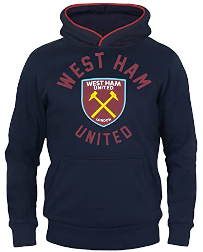 West Ham United FC - Jungen Fleece-Kapuzenpullover mit Grafik-Print - Offizielles Merchandise - Geschenk für Fußballfans - Dunkelblau/Weinrot - 8-9 Jahre