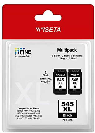 WISETA 545XL Tintenpatrone als Ersatz für Canon Druckerpatronen 545 546 545 XL 546 XL für Pixma MX495 TR4550 TS3150 TR4551 MG3050 MG2555S MG2550S MG2950 MG2550 MG2450 MX490 TS3151 TS3350 (2 Schwarz)