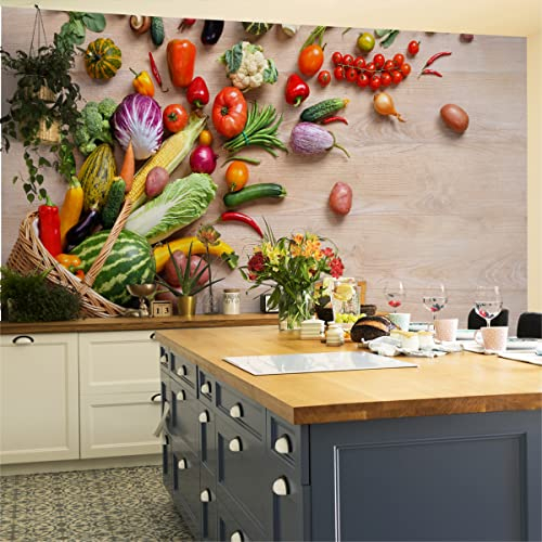 Wallepic Vinyl Struktur Fototapete Küche Obst Gemüse Natur Tapete Wandtapeten 180 x 120 Wohnzimmer Schlafzimmer Moderne Wandbilder XXL Wand Dekoration Br.180xHö.120