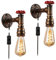 Hefoklu Industrial Pipe Lamps Set of 2 Wall Lamps with Plug in Cord for Bedroom Bedside Lighting Brass Vintage Gold Water Pipe Steampunk Sconces Farmhouse Mounted Fixtures E27 Socket with Switch