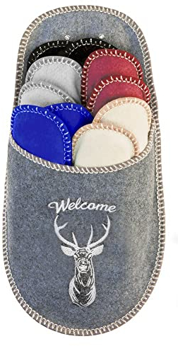 BOOTSY® Gästepantoffeln (5 Paar) • Filz Pantoffeln Gäste • Gästehausschuhe Set • Größen 35/38, 38/40 (2x), 41/43, 44/45 • Schlappen Damen & Herren • Inkl. Aufbewahrungstasche