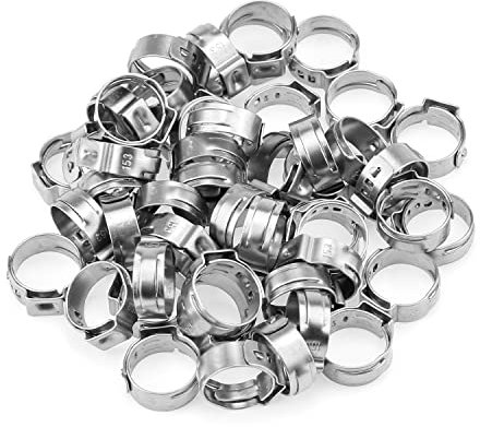 HELIFOUNER 50 Pieces 12.8-15.3mm 304 Stainless Steel Single Ear Hose Clamps