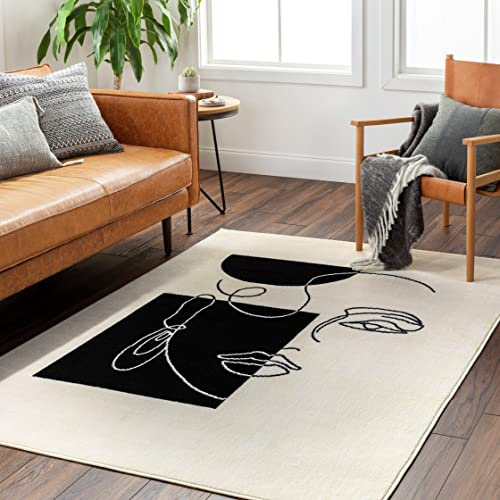 Livabliss Francesca Spokane Abstract Rug, Soft – 150x213 cm, Ivory & Black