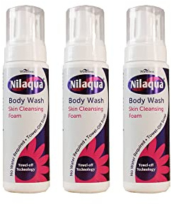 Nilaqua Rinse Free Body Wash Foam | Full Body Cleansing Foam for Elderly and Hospital Care | No Rinse Just Wipe Away Cleanser | No Water Required | Aerosol Free 200ml Trio Pack
