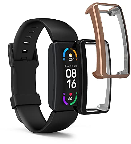 kwmobile 2X Schutzhülle kompatibel mit Fitbit Inspire 3 / Inspire 2 / Ace 3 Hülle - Fullbody Cover Set aus Silikon - Schwarz Rosegold