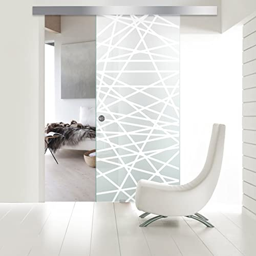 BOSS Porta Scorrevole in vetro modello DIAMOND 80x215 cm (60/80/90 cm) 8 mm, vetro Satinato, Nano rivestito bianco, kit hardware complete (80x215 cm, DESTRA)