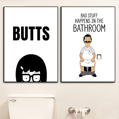 Schwarz Weiß Bob'S Burgers Leinwand Kunstdrucke Poster Tina Belcher Butts Zitate Minimalistische Malerei 2 Stück Wandbilder Badezimmer Dekor 50Cmx70Cm Kein Rahmen