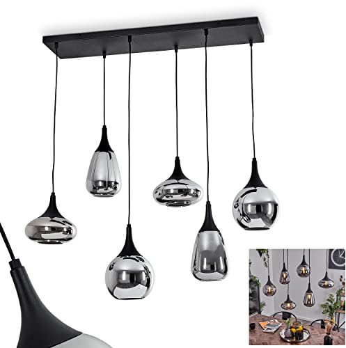 Hängeleuchte Maynal, Hängelampe aus Metall/Glas in Schwarz/Chromfarben, Leuchte im Modernen Design mit Schirmen aus Glas, 6-flammig, Höhe max. 150 cm, 6 x E14, ohne Leuchtmittel