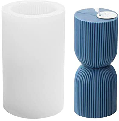Jeanny Geometric Pillar Candle Mould Candle Making Molds Silicone Striped Cylinder Silicone Mould for Handmade Aromatherapy Candles, Wax, Soaps