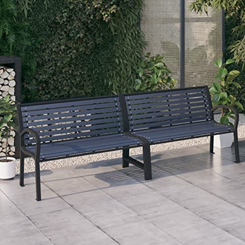 ZEYUAN Doppel-Gartenbank, Terrassenmöbel, Wetterfeste Bank, Outdoor Bank, Parkbank, Garten Banken, Deko Bank, Gartenmöbel, 251 cm Stahl und WPC Schwarz