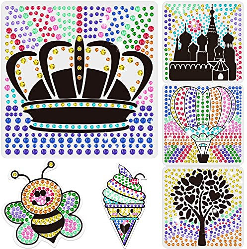 6 Blätter Sonnenfänger-Sets für Kinder im Alter von 6 7 8 9 10, DIY Diamant-Malerei-Set Eiscremebaum, Bienenschloss für Mädchen ab 6 Jahren, 5D Edelstein Diamant Fenster Kunst Bastelsets für Jungen