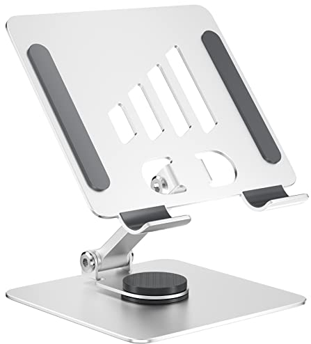 Firschoie Support Tablette, Support Téléphone en Aluminium, Base pliable portative, support réglable, Convient aux téléphones portables, accessoires, bureaux, Compatible Apple, Samsung, Huawei(Argent)