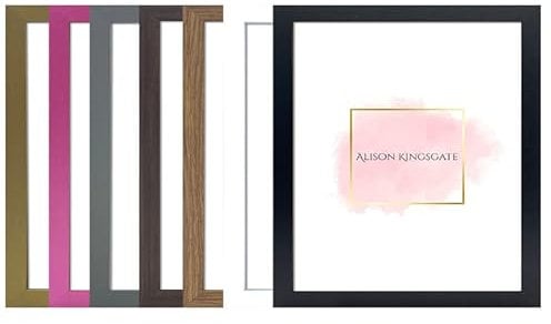 Alison Kingsgate Sleek Gold 11x11 Frame With Clear Perspex Sheet and Wall Hanging Hooks - Square 11 x 11 Inch Gold Photo Frame - Handmade Frames In Multiple Colors & Sizes