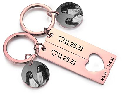 Schlüsselanhänger Personalisiert für Mama Partner Frauen Freundin, Gravur Herz Puzzle Schlüsselanhänger Geschenk Muttertag (Rose Gold Text Foto