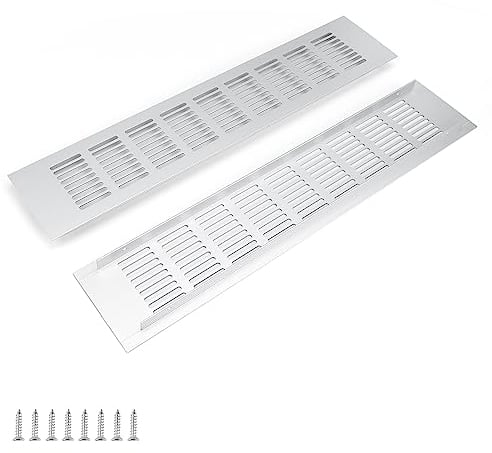WJUAN 2 piezas Rejilla de Ventilación Plata Rejilla Ventilacion Mueble Cocina, Rejilla de Ventilación Rectangular de 400 mm para Ventilación de Armarios y Dormitorios