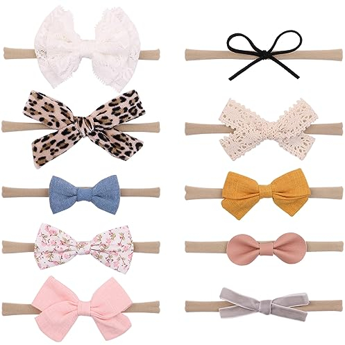 PSOWQ 10 Stück Baby Haarband Baby Mädchen Baby Stirnbänder Nylon Stirnband Neugeborene Kleinkinder Haarbänder und Bögen Kinder Haarschmuck