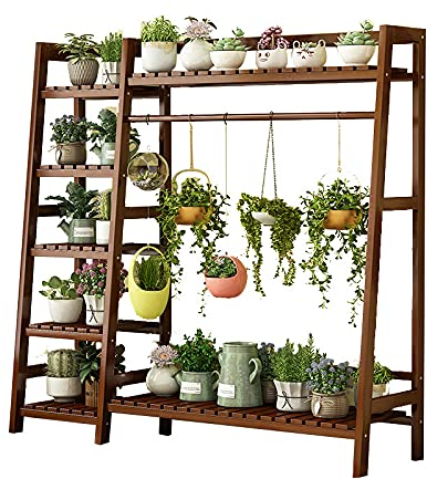 Pflanzenständer aus Holz, Aufbewahrungsständer für den Außenbereich, Garten, Innenbereich, Balkon, stehender Pflanzgefäß, Holzleiter, Pflanzgefäßständer, 140 cm x 130 cm